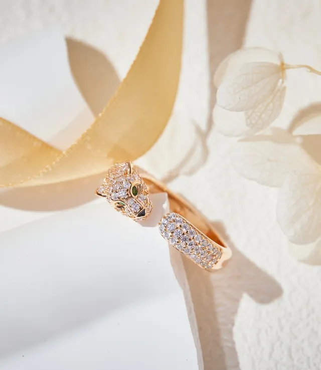 Cartier Panthère Panther Head Pavé Diamond Emerald Eye Open Ring
