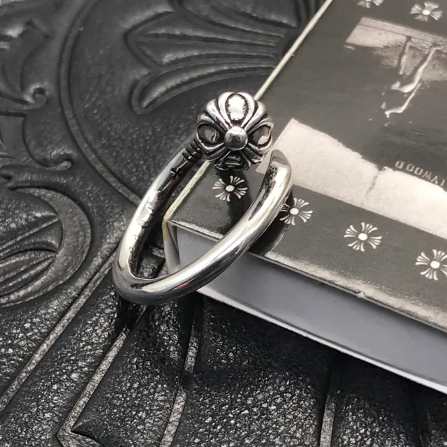 Chrome Hearts Cross Cap Silver Polished Engraved Floral Ring