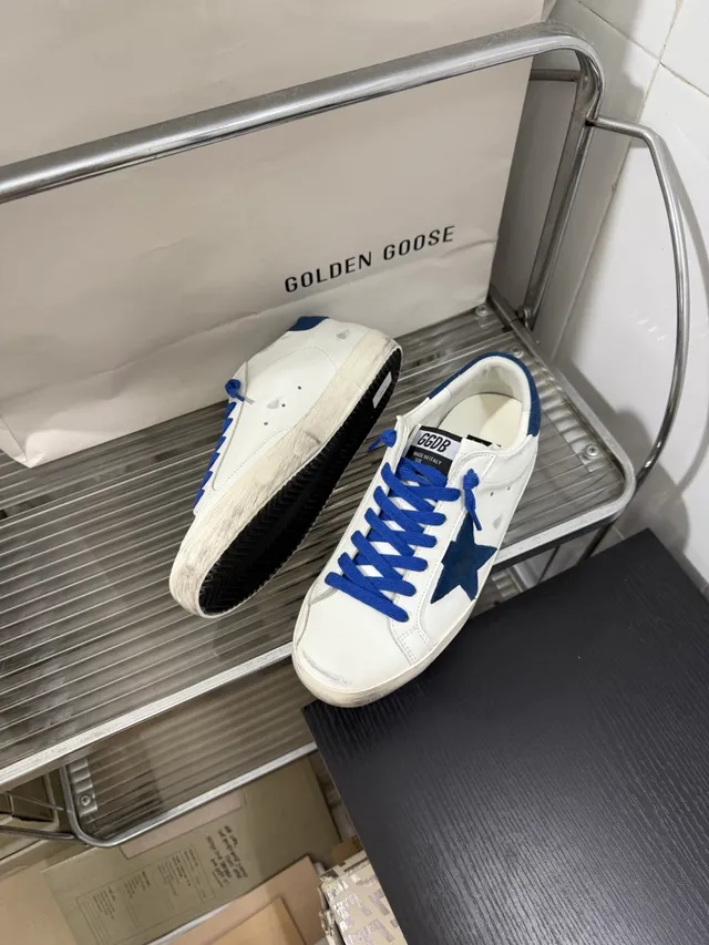 Golden Goose Superstar White and Navy Suede Star Lifestyle Sneakers