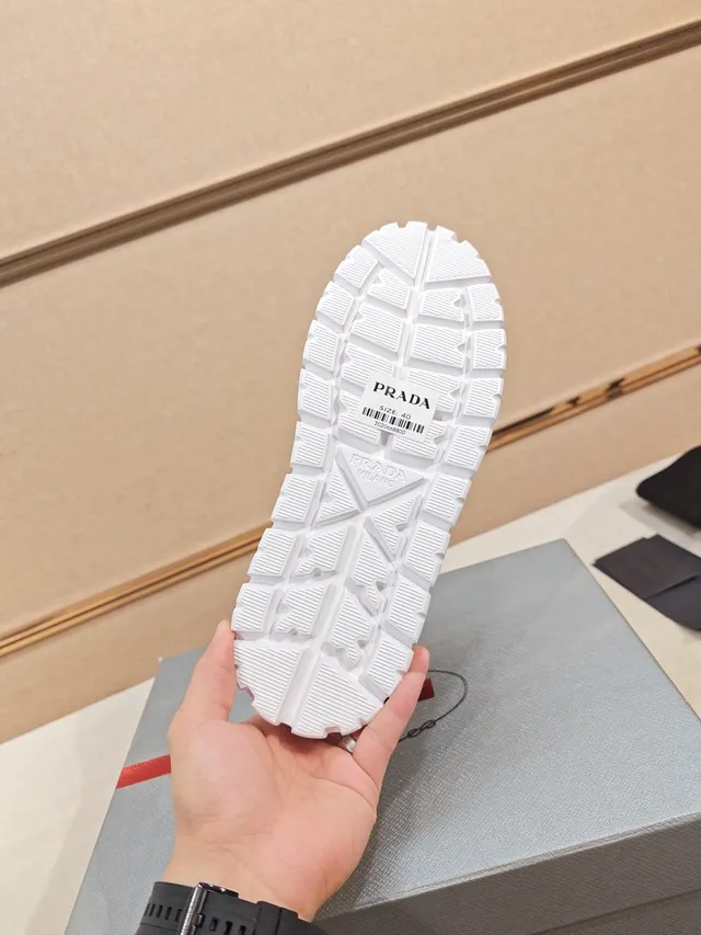 Prada Gray White Suede Upper Platform Sole Lifestyle Sneakers