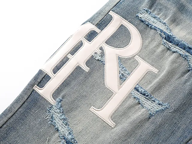 Amiri Blue White Distressed Graphic-Print Jeans