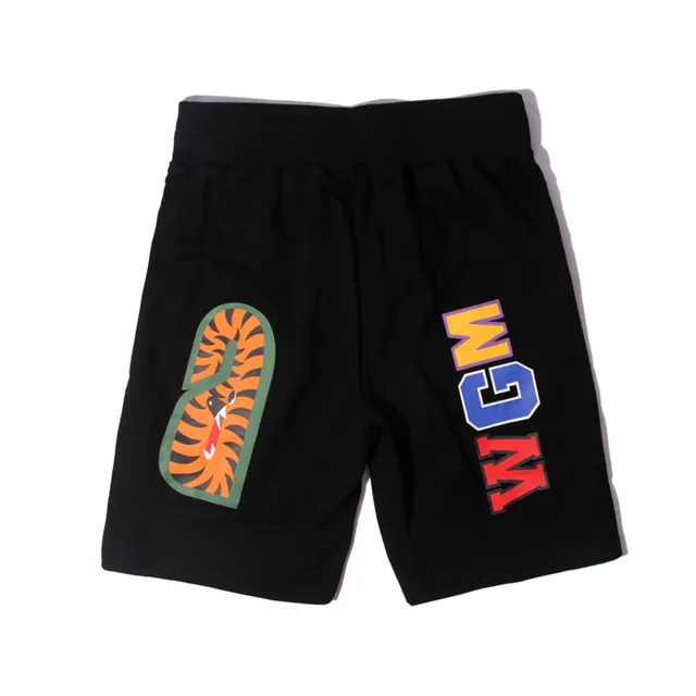 A Bathing Ape Shark Hoodie Black Red Graphic Drawstring Waist Shorts