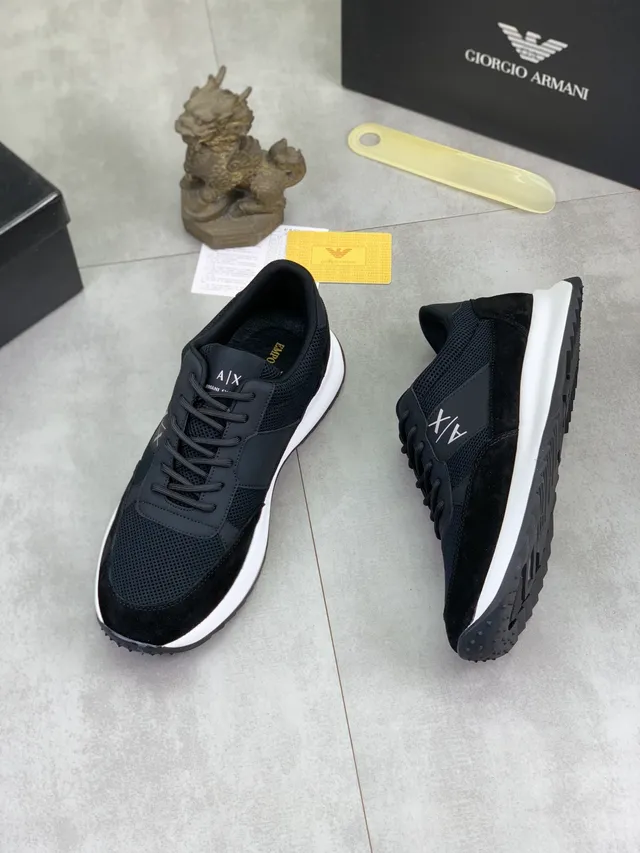 Armani Exchange Black Mesh-Suede Lifestyle Sneakers