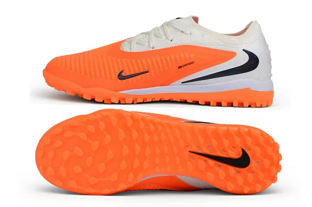 Nike Orange White Knit Upper Asymmetrical Lacing Turf Soccer Shoes