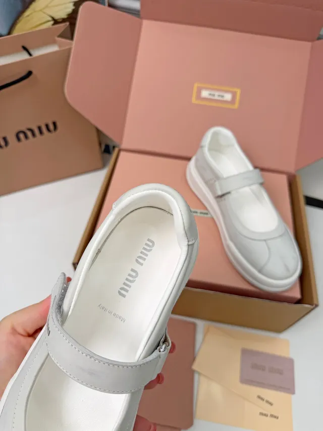 Miu Miu White Branded Strap Mary Jane Shoes