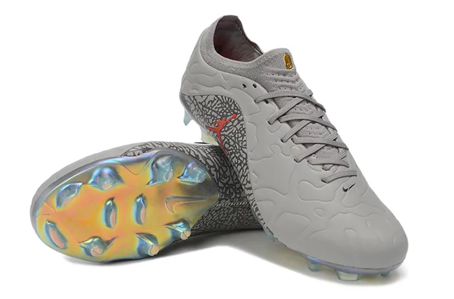 Air Jordan Gray Red Elephant Print Overlay Iridescent Holographic Outsole Firm-Ground Soccer Shoes