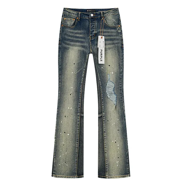 Purple Brand Distressed Paint-Splatter Flared Jeans
