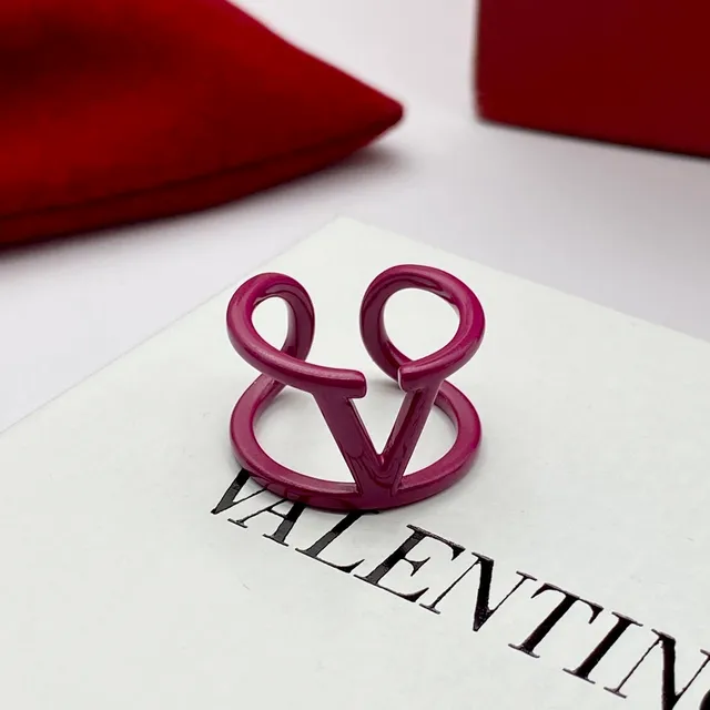 Valentino VLTN Interlocking Double-V Magenta Enamel Ring