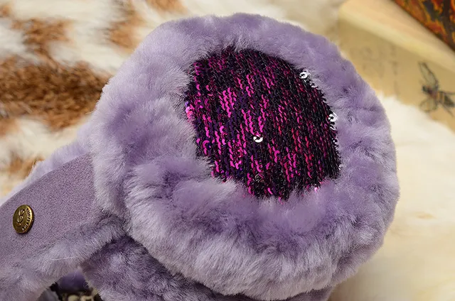 UGG Classic Red Purple Plush Shearling-Lined Rounded Ear Cups Beanie