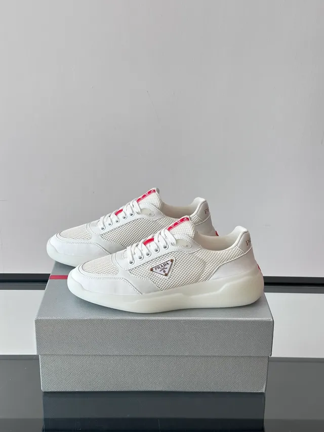 Prada Cloudbust White and Red Mesh Leather Chunky Sneakers
