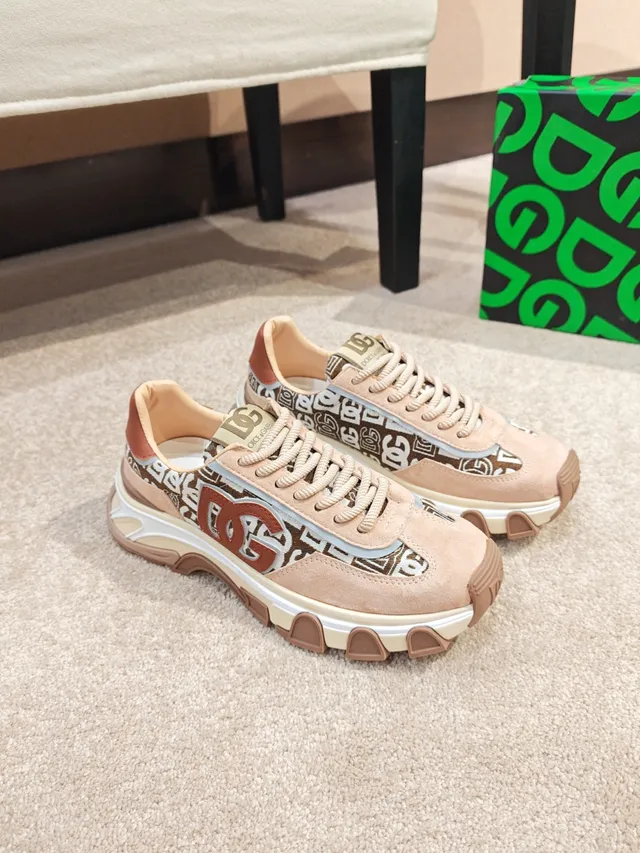 Dolce & Gabbana Beige Brown Platform Sole Multi-Material Upper Chunky Sneakers