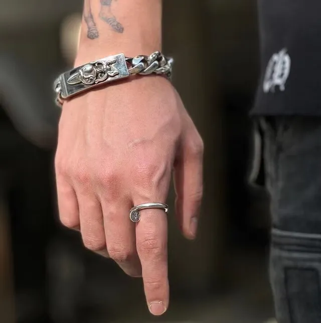 Chrome Hearts Cross Cap Silver Polished Engraved Floral Ring