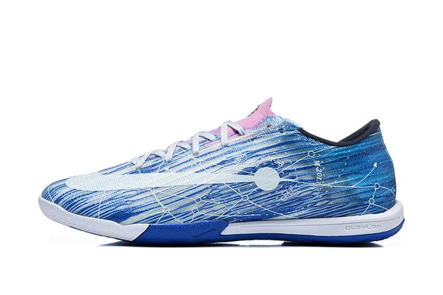 Nike Mercurial Blue White Low-Cut Synthetic Upper Graphic Wave-and-Circuit Print Indoor Soccer Shoes
