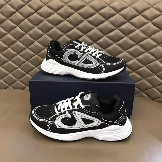 Dior B23 Oversized Logo Black and White Chunky Sneakers