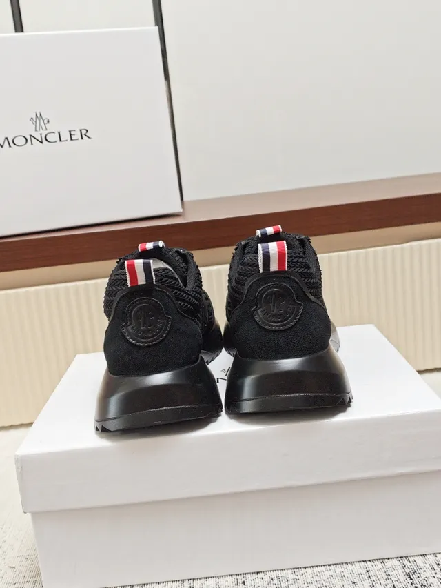 Moncler Black Red Woven Textile Upper Embossed M Logo Panel Sneakers