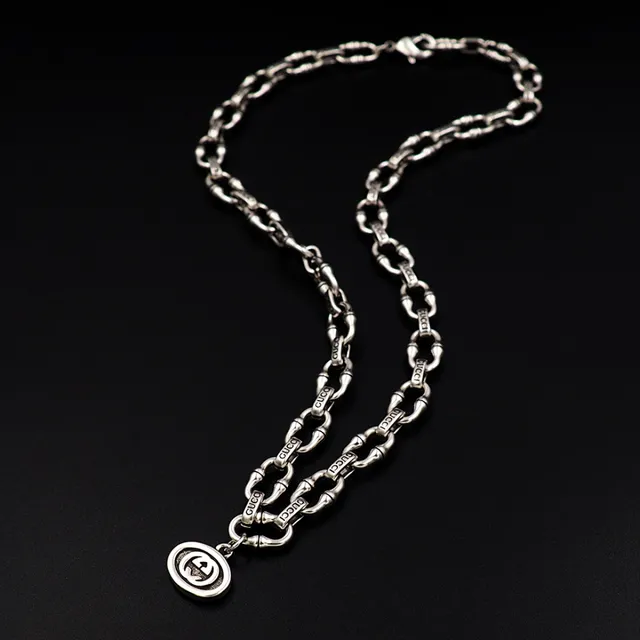 Gucci Ophidia Silver White Bamboo-Link Chain Engraved Branding Necklace