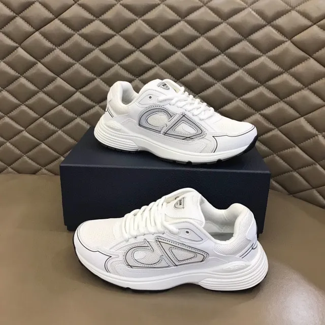 Dior White Gray Mesh And Synthetic Upper CD Monogram Overlay Chunky Sneakers