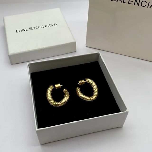 Balenciaga Logo-Embossed C-Hoop Silver Gold Earrings