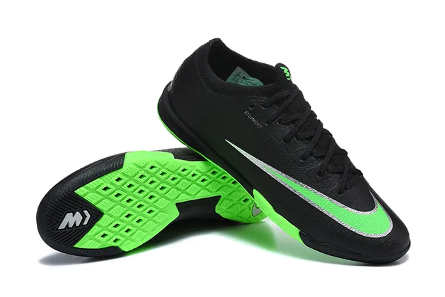 Nike Black Green Low-Cut Textured Synthetic Upper Indoor Soccer Shoes