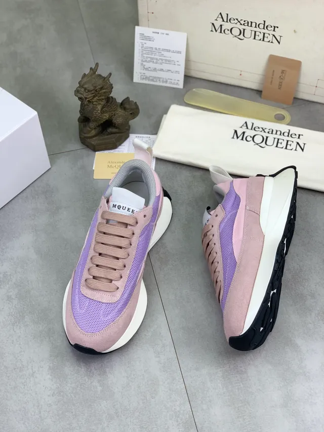 Alexander McQueen Purple Pink Oversized Platform Sole Mesh And Suede Paneling Chunky Sneakers