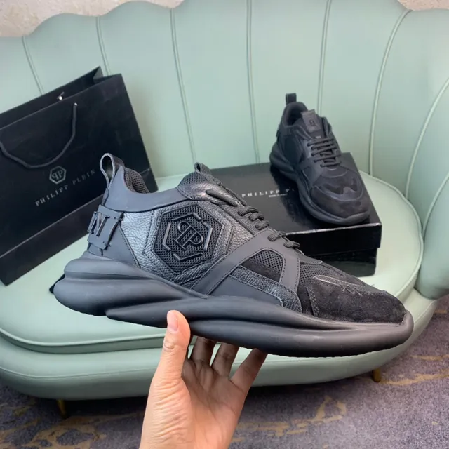 Philipp Plein Black Sole Mixed-Material Upper Chunky Sneakers