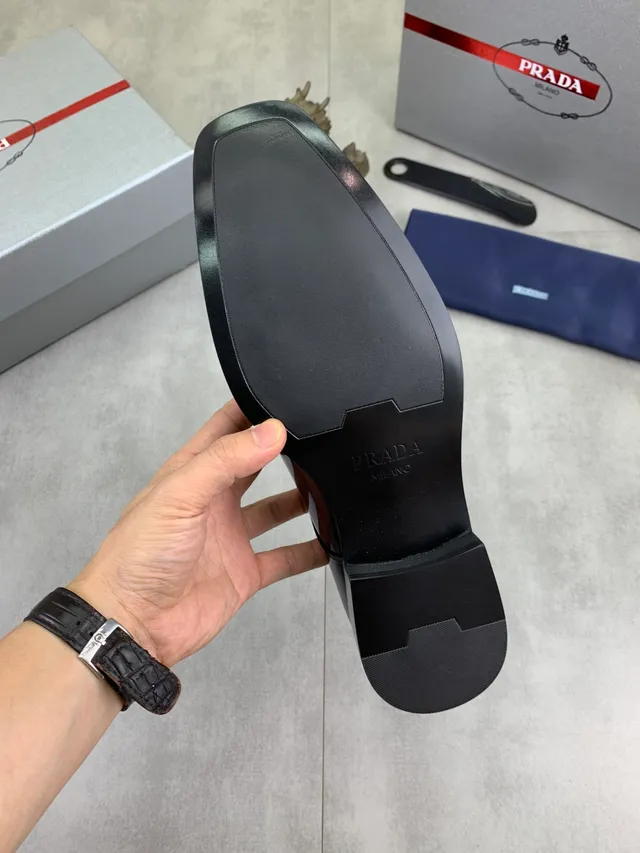 Prada Black Patent Leather Cap-Toe Oxford Shoes