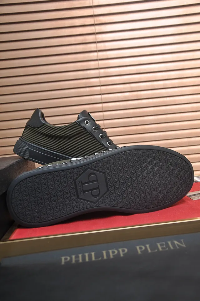 Philipp Plein Black and Olive Green Ribbed Lifestyle Sneakers