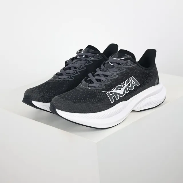 Hoka Black White Engineered Knit Upper Thick Midsole Running Shoes