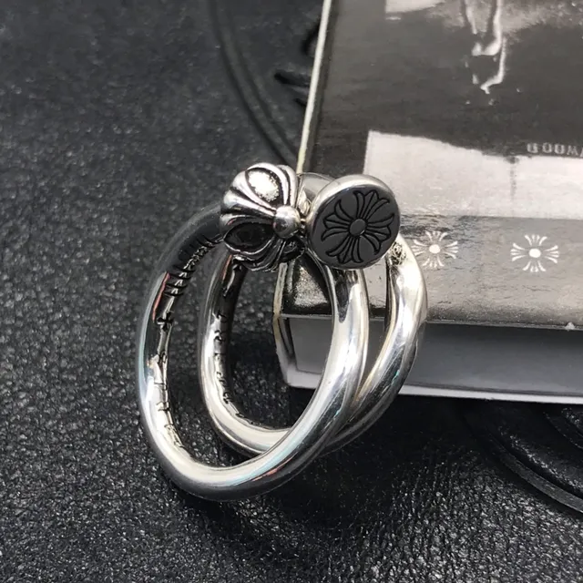 Chrome Hearts Cross Cap Silver Polished Engraved Floral Ring