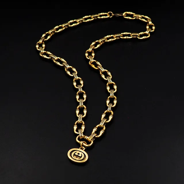 Gucci Bamboo Chain Engraved Double G Pendant Necklace