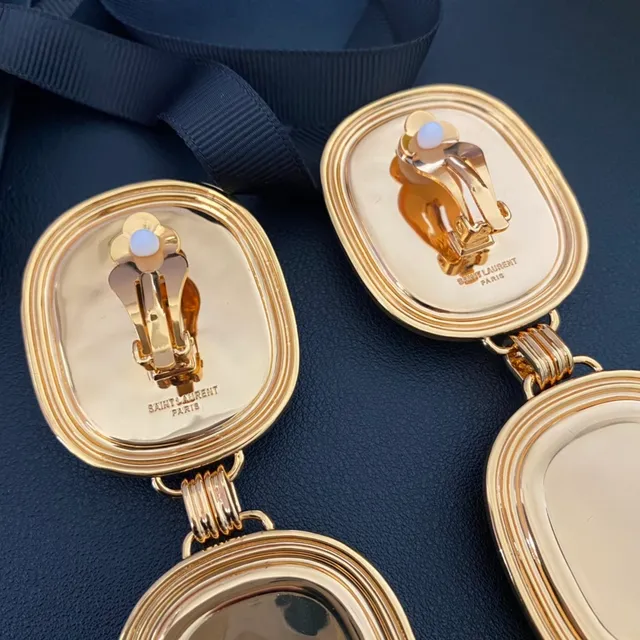 Saint Laurent Double-Drop Oval Velvet Panel Earrings