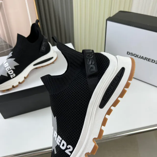 Dsquared2 Black White Knit Sock-Fit Upper Laceless Slip-On Lifestyle Sneakers