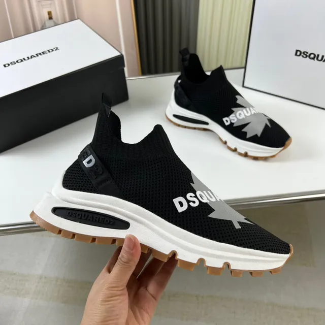 Dsquared2 Black White Knit Sock-Fit Upper Laceless Slip-On Lifestyle Sneakers