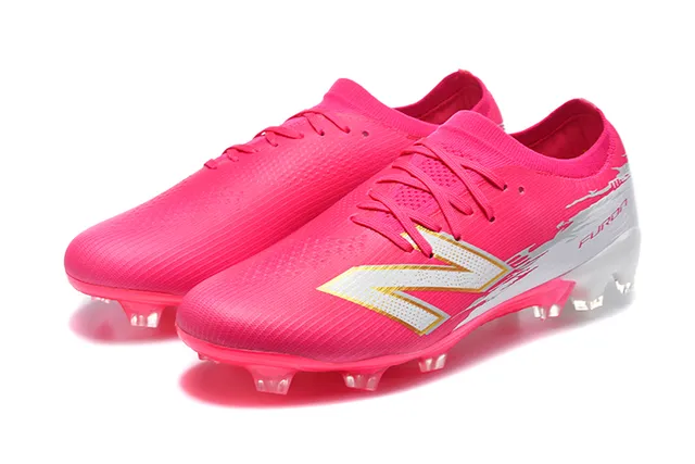 New Balance Furon Pink White Knit Upper Molded Conical Studs Firm-Ground Soccer Shoes