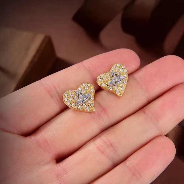Vivienne Westwood Gold Silver Heart-Shaped Pavé Crystal Earrings