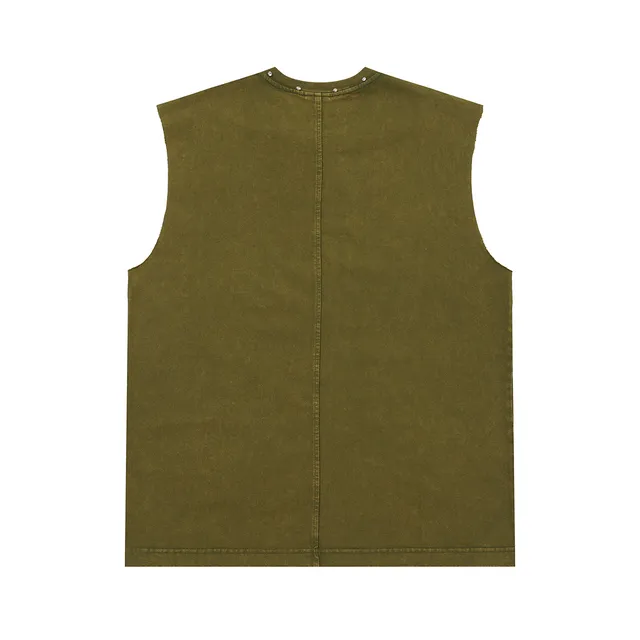 Army Green Black Sleeveless Graphic-Print Vest Top