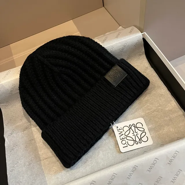 Loewe Anagram Patch Ribbed Knit Black Beanie