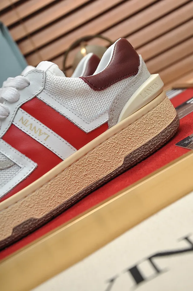 Lanvin White Red Low-Top Mesh And Suede Upper Lifestyle Sneakers