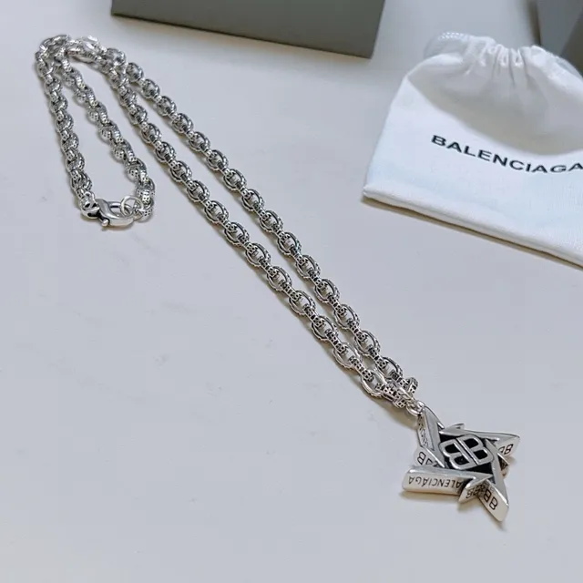 Balenciaga BB Star Pendant Silver Chain Necklace