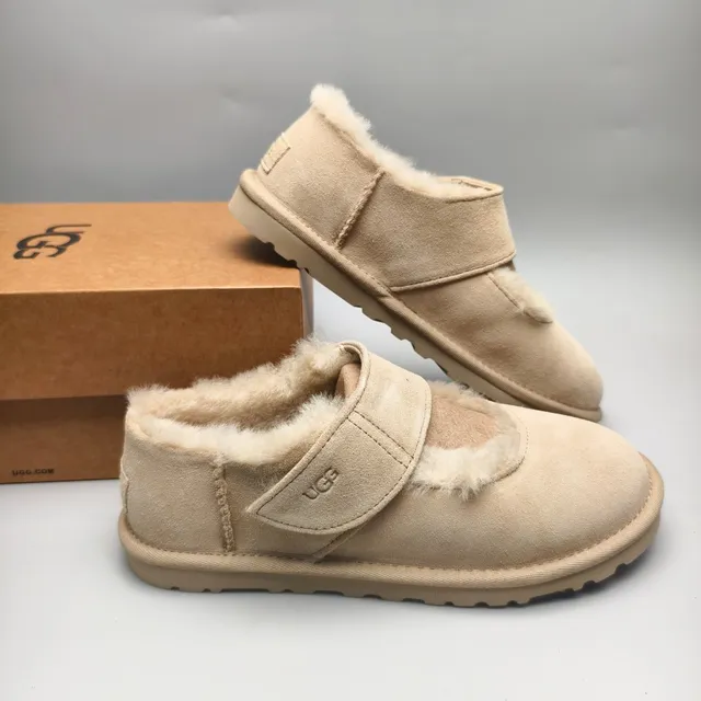 UGG Tasman Beige White Suede Upper Shearling-Lined Mary Jane Shoes