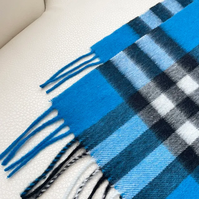 Burberry Classic Check Blue Cashmere Scarf
