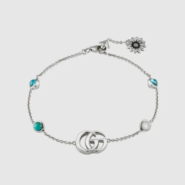 Gucci Silver Blue Chain Interlocking GG Logo Bracelet