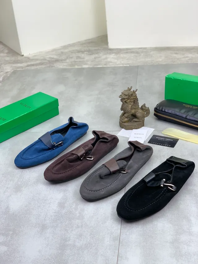 Bottega Veneta Blue Navy Suede Upper Smooth Leather Strap Loafer