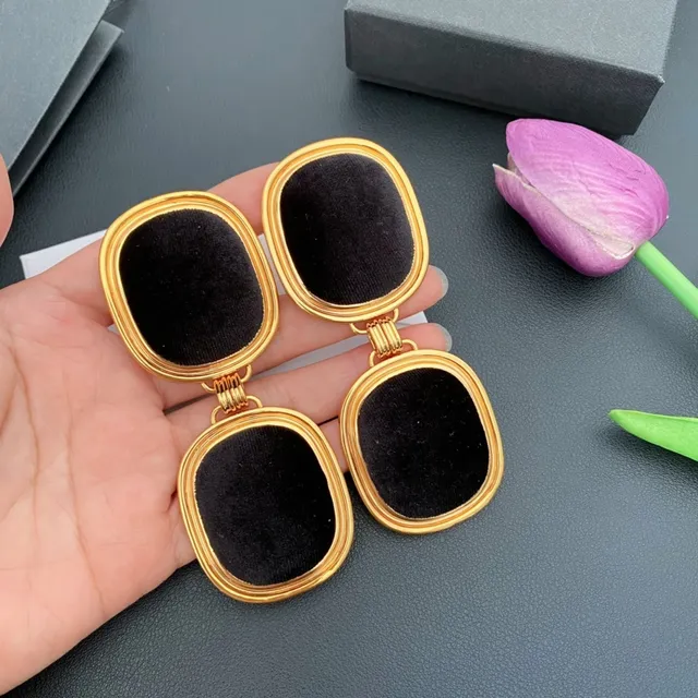 Saint Laurent Double-Drop Oval Velvet Panel Earrings
