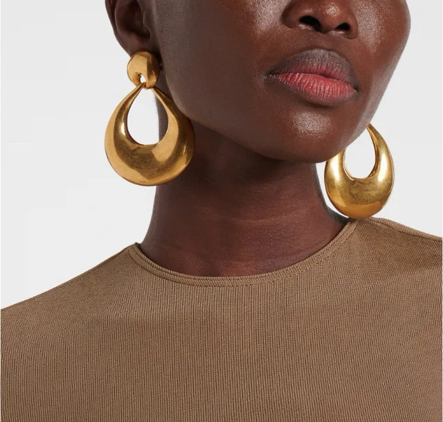 Saint Laurent Gold Sculptural Teardrop Hoop Earrings