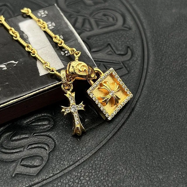 Chrome Hearts Cross and Pavé Square Dual Pendant Necklace