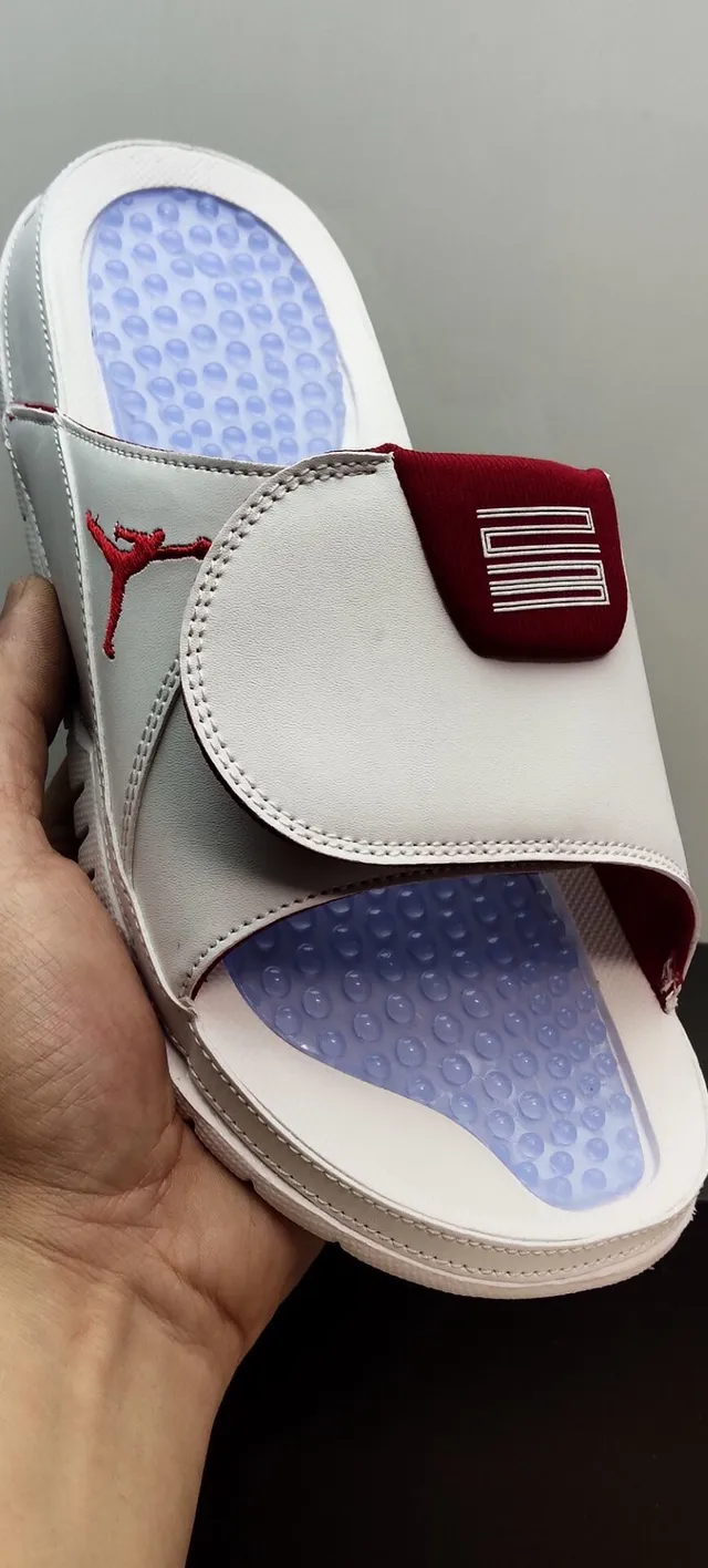 Air Jordan White Red Leather-Like Upper Textured Rubber Outsole Slippers
