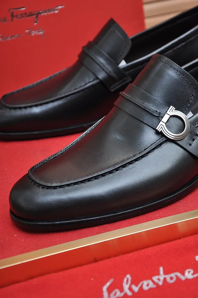 Salvatore Ferragamo Gancini Black Leather Loafers