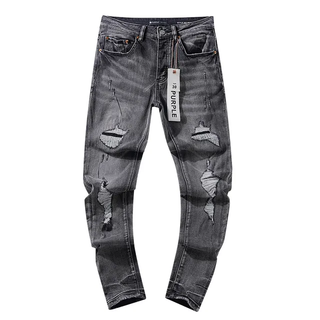 Purple Brand Distressed Slim-Fit Washed Gray Jeans