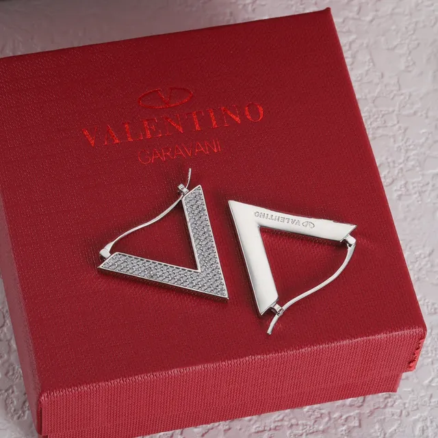 Valentino VLogo Pavé Crystal Gold and Silver Hoop Earrings